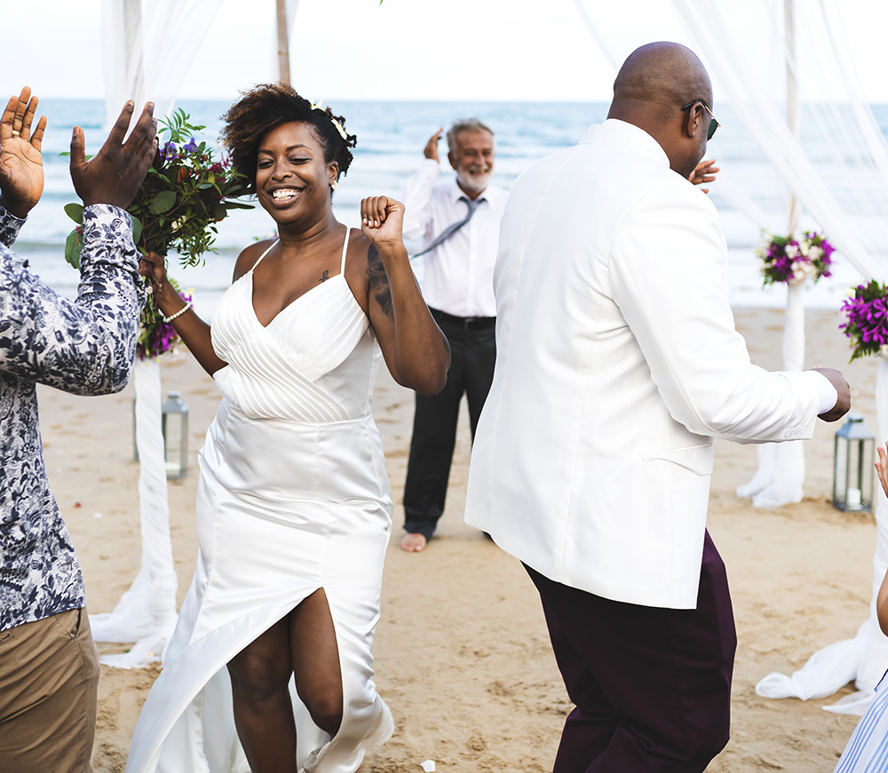Black Couple dancing celebrating their wedding
